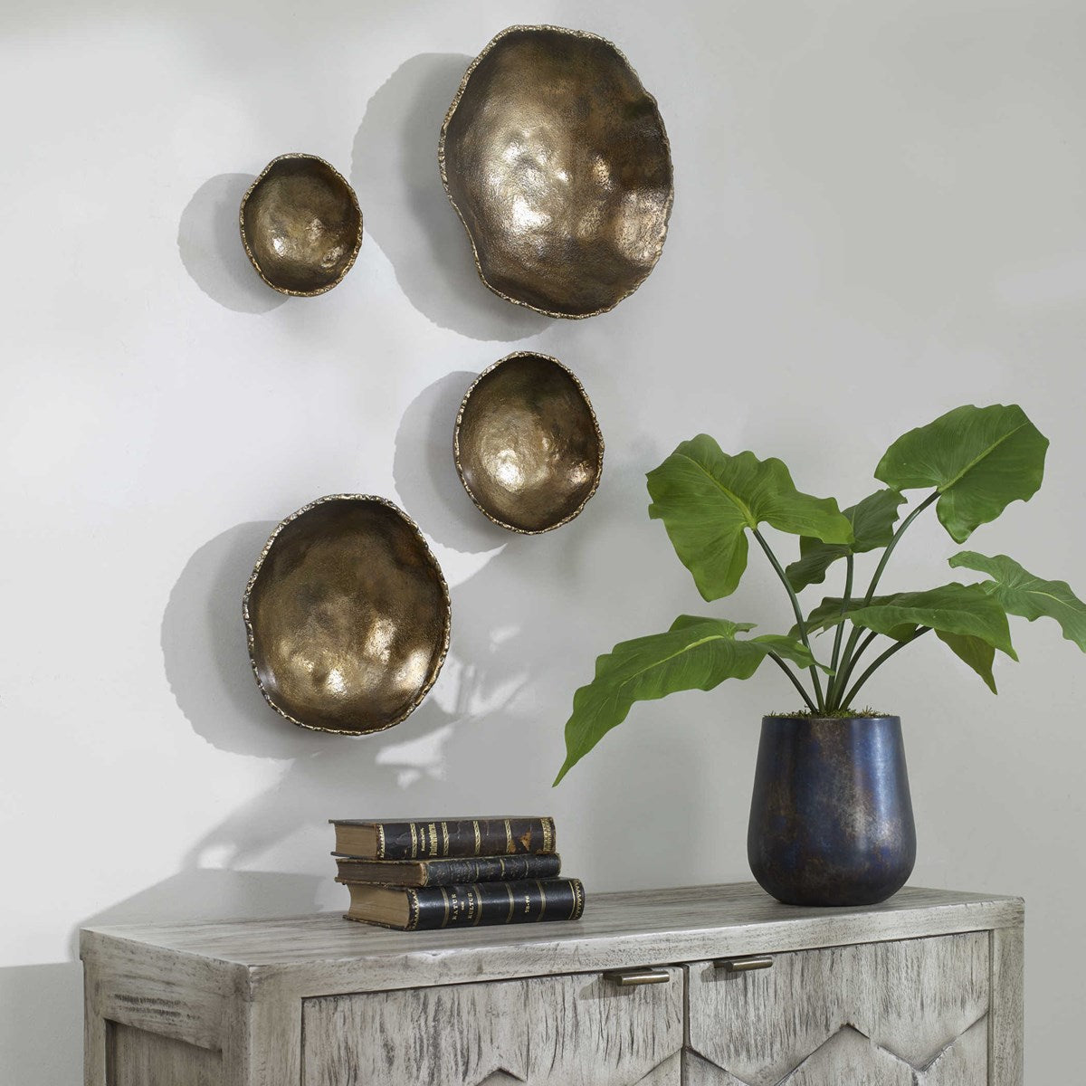 Lucky Coins Outdoor Metal Wall Decor, Brass, S/4