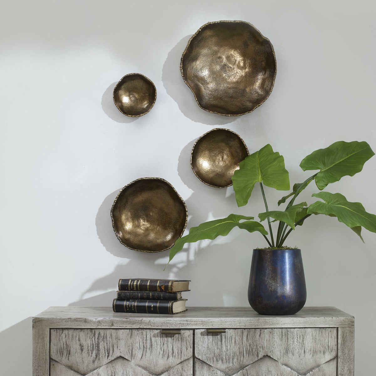 Lucky Coins Outdoor Metal Wall Decor, Brass, S/4