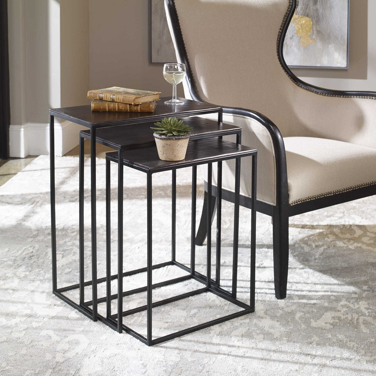 Coreene Nesting Tables, Black, S/3