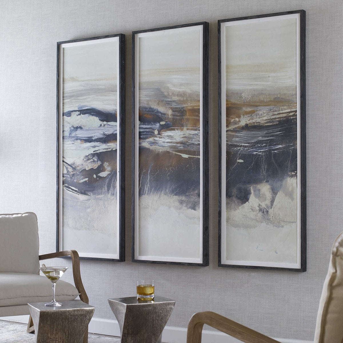 Graphite Horizon Framed Art S/3