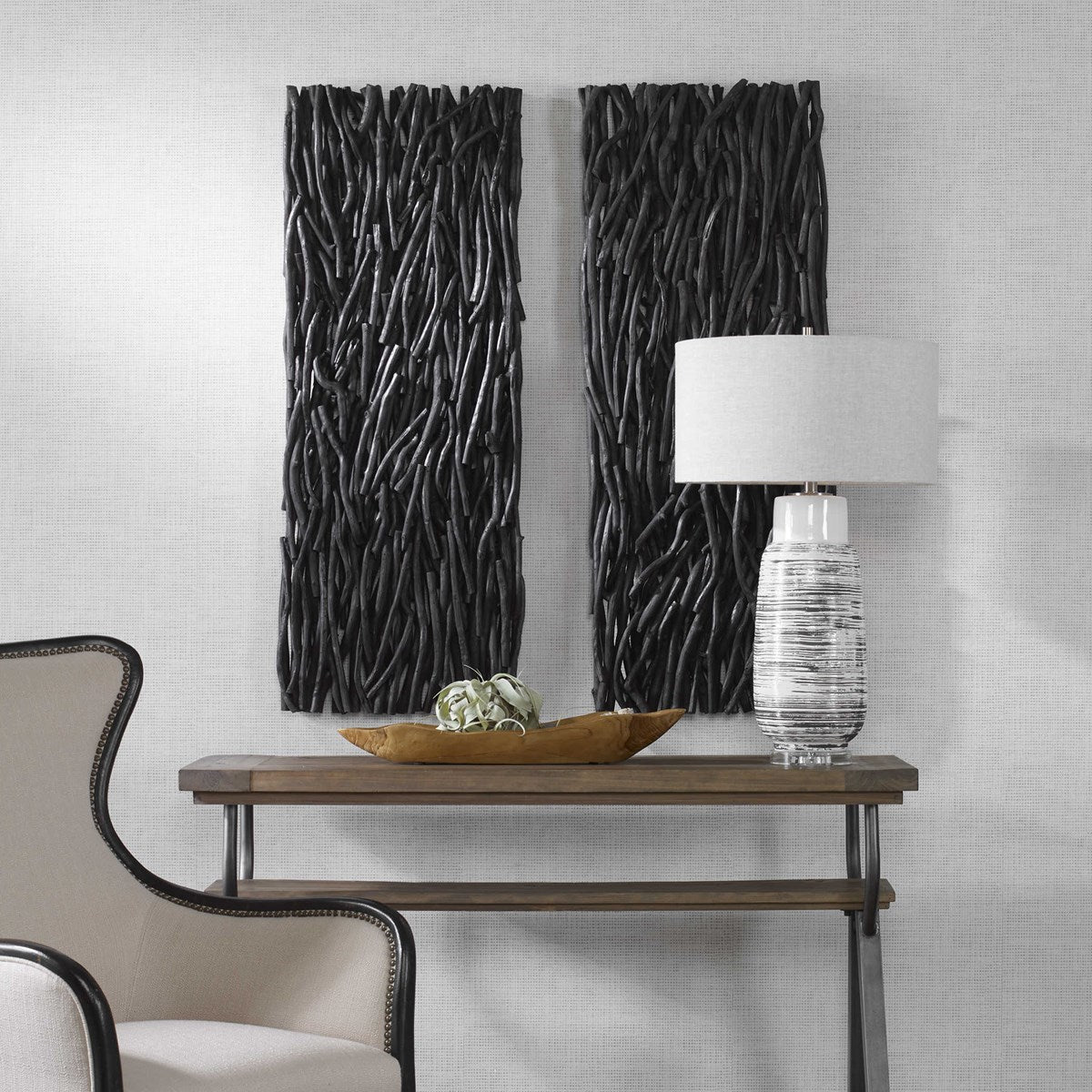 Gathered Teak Wood Wall Decor (Black)