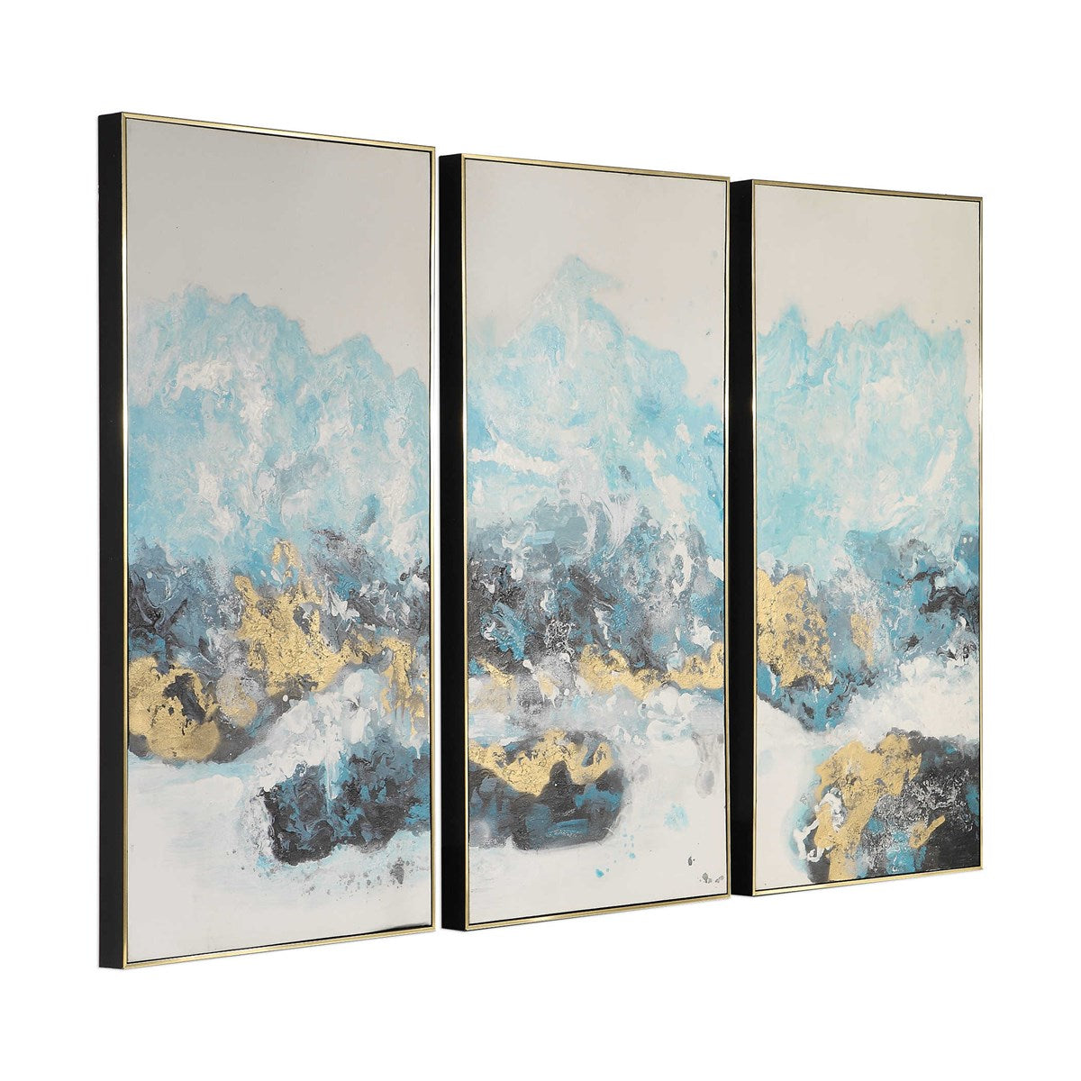 Crashing Waves Hand Painted Canvases, S/3