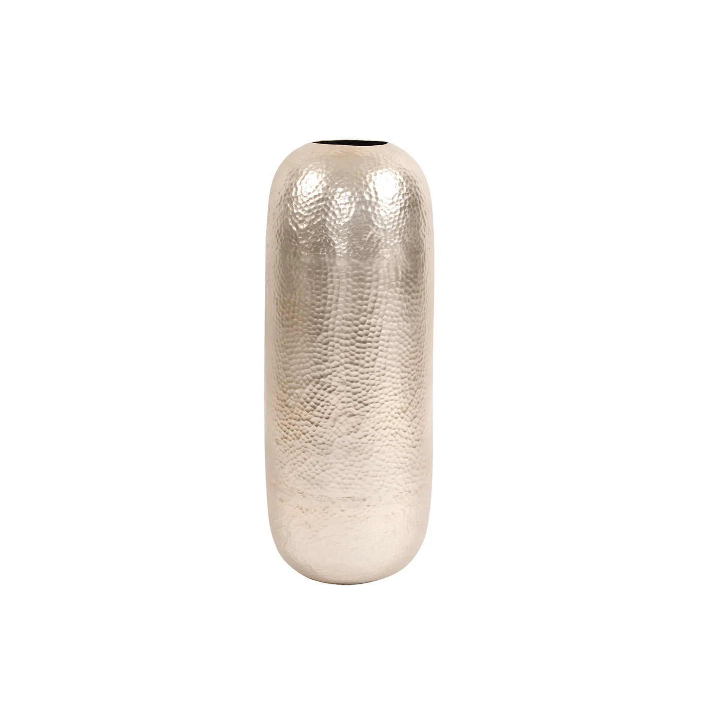 Oversized Metal Cylinder Vase with Hammered Silver Finish - Large