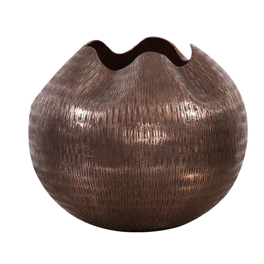 Textured Deep Copper Aluminum Pinched Top Globe Vase - Small