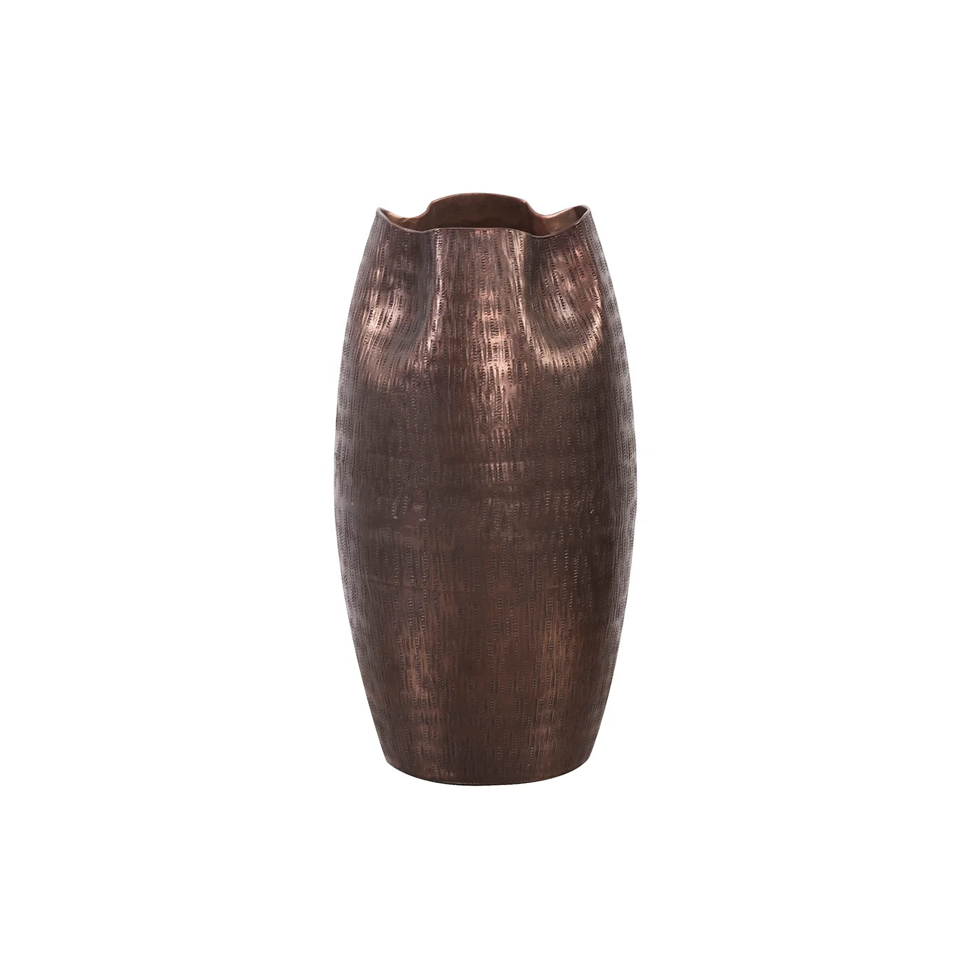 Textured Deep Copper Aluminum Pinched Top Vase - Small