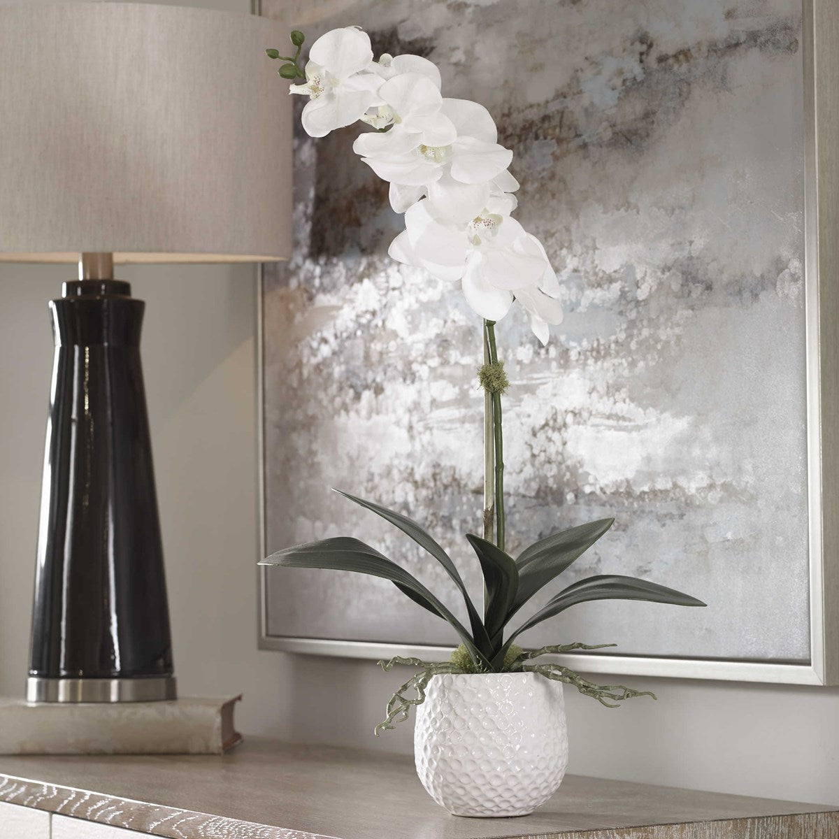 White Ceramic Vase With Cami Orchid